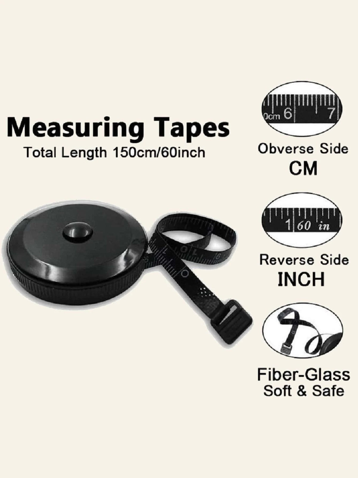 Retractable Measuring Tape: Dual-Sided, Soft, 60 inch / 150 cm