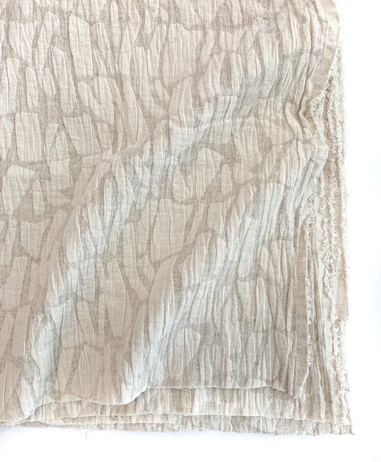 Linen Blend Jacquard Fabric by the Metre | Textured Cotton Rayon Linen Woven Fabric