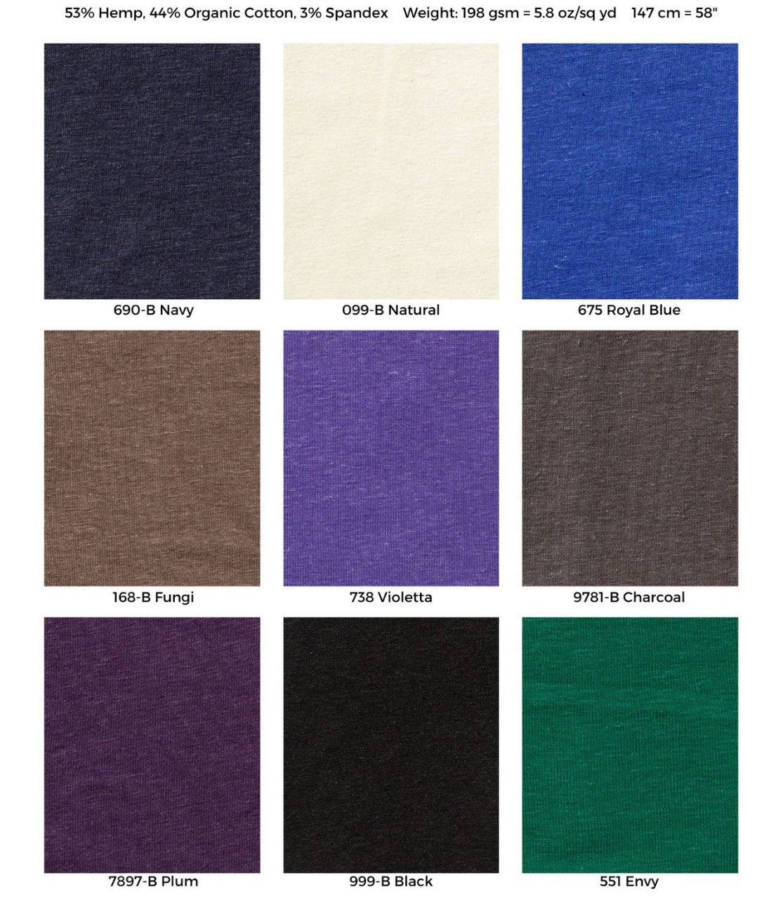 Hemp Organic Cotton Stretch Jersey Fabric - 58" Wide
