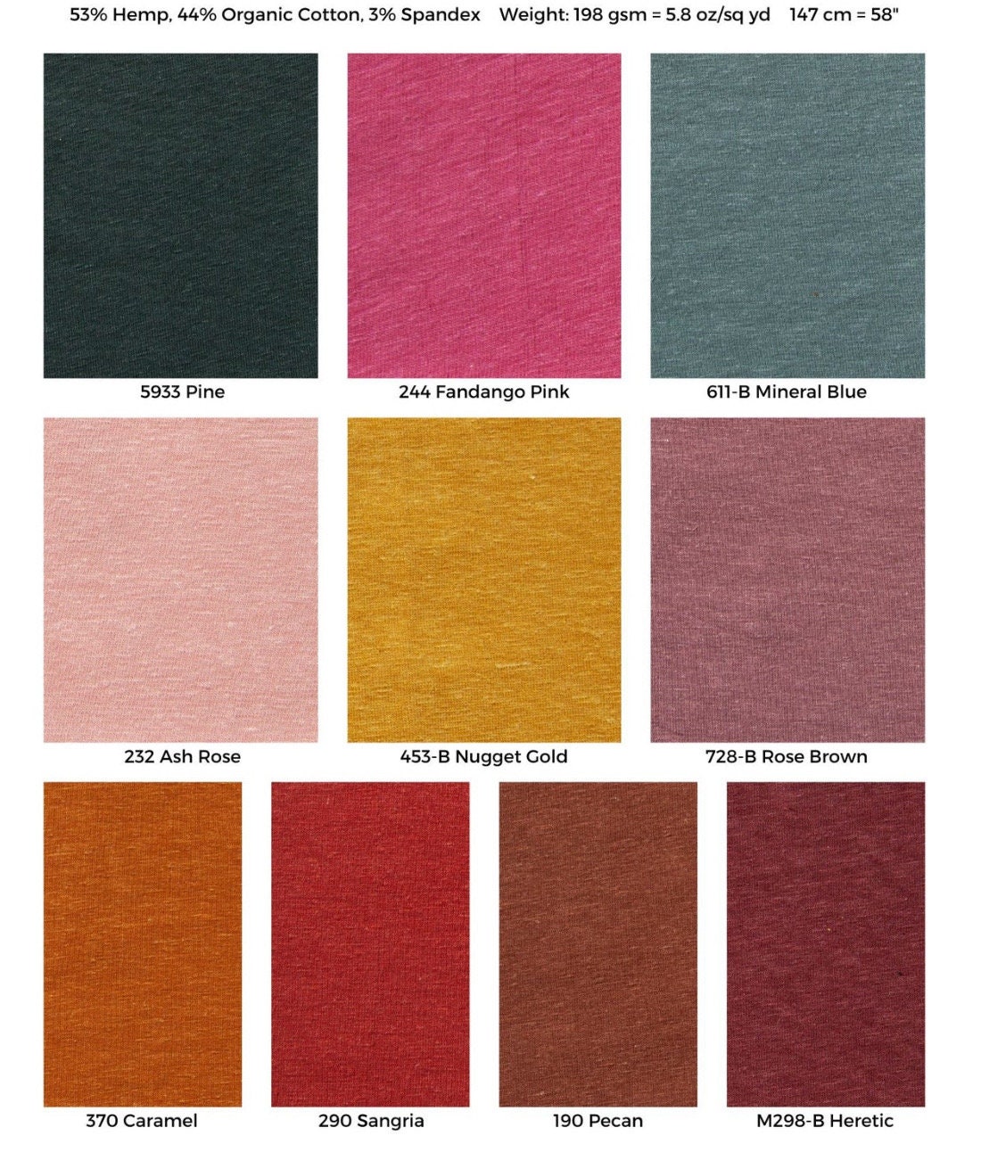 Hemp Organic Cotton Stretch Jersey Fabric - 58" Wide