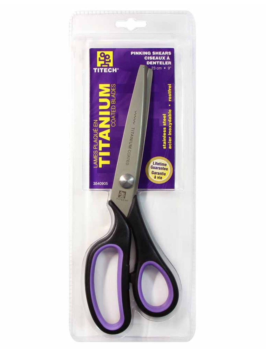 Titech Titanium-Coated Pinking Shears: Purple Handle Fabric Scissors