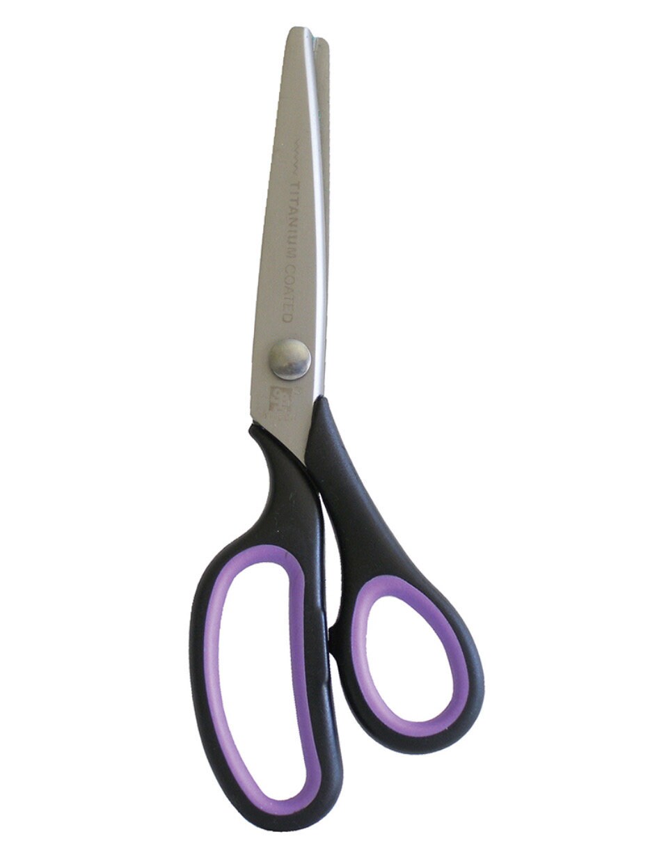 Titech Titanium-Coated Pinking Shears: Purple Handle Fabric Scissors