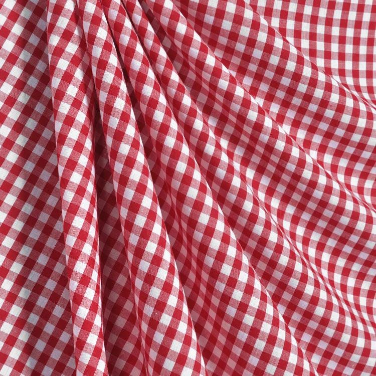 Gingham Check Fabric: Lightweight Poly Cotton Blend, 7 Colors, 58-60" Wide