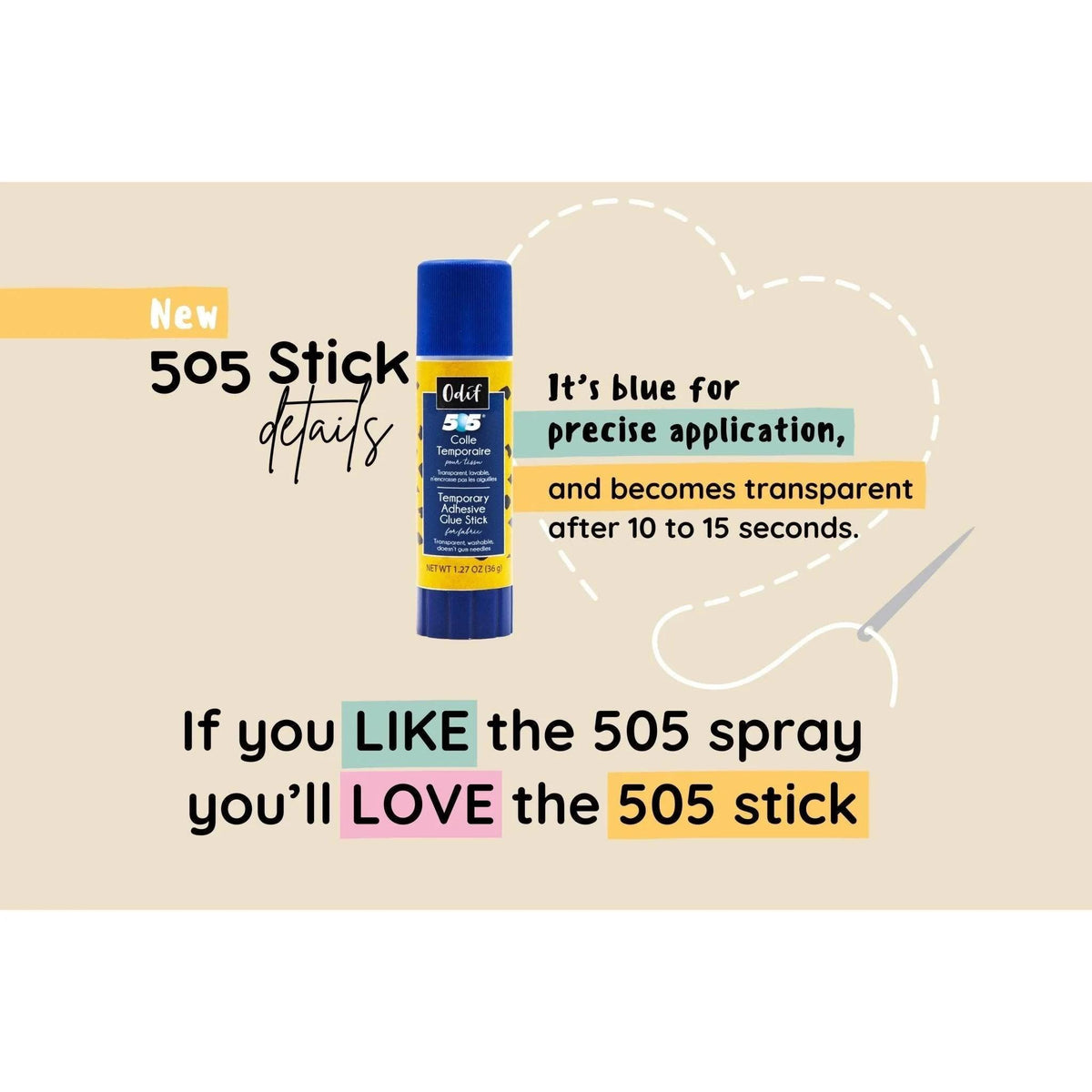 Odif 505 Temporary Fabric Glue Stick: Sewing, Quilting, Applique - 36g