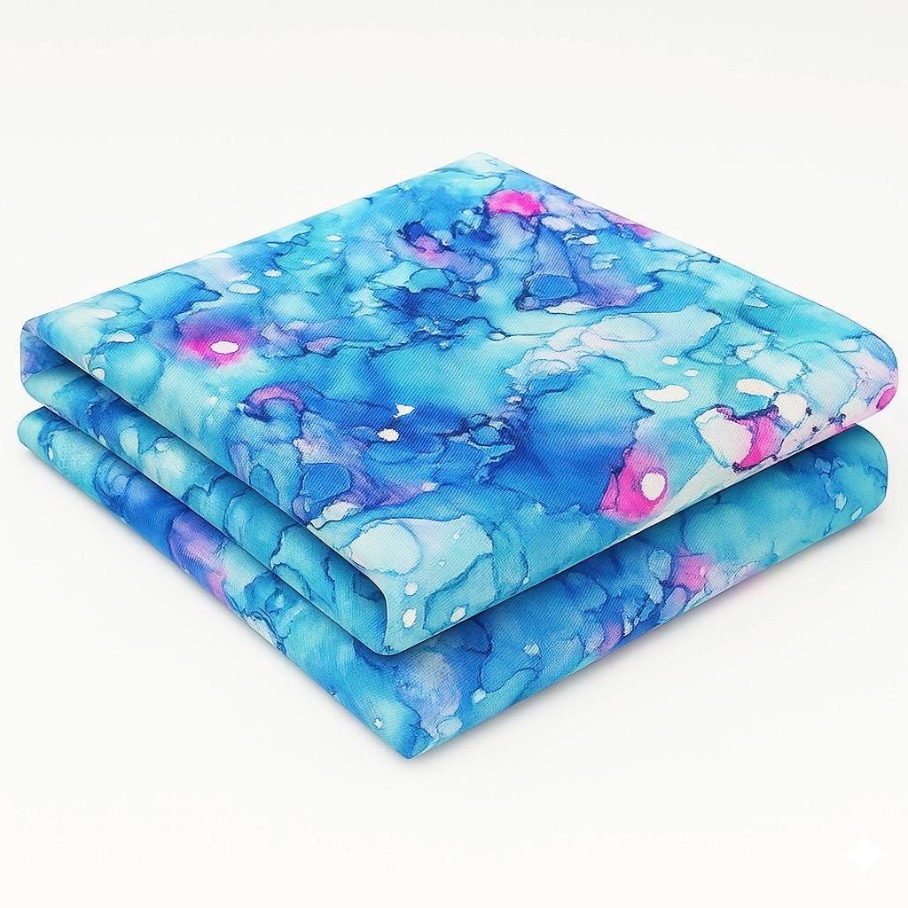 Watercolor Marble Print Nylon Spandex Fabric: Blue Pink Abstract Swimwear