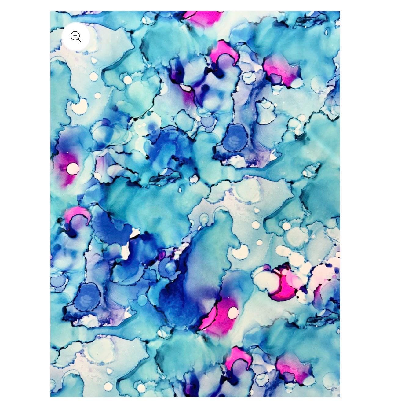 Watercolor Marble Print Nylon Spandex Fabric: Blue Pink Abstract Swimwear
