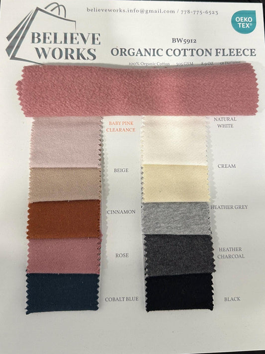 Organic Cotton Fleece Fabric: Sustainable Hoodie & Sweatshirt Material, 58" Wide
