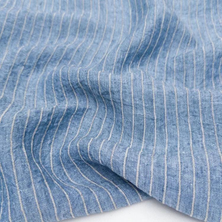 Callista Washed Linen Stripe Fabric by Metre | Lightweight Linen Rayon Blend Apparel Sewing Material