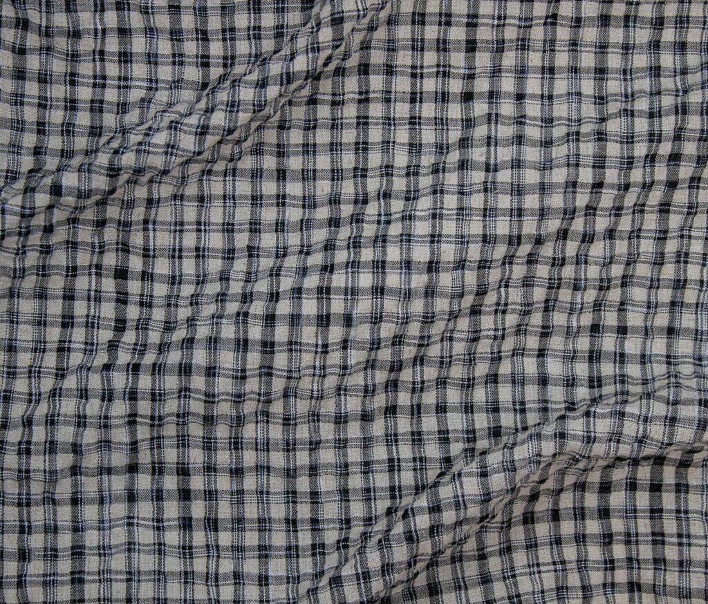 Picasso Plaid Seersucker Fabric - Cotton Linen Blend, Lightweight Check Textile (5m Minimum)