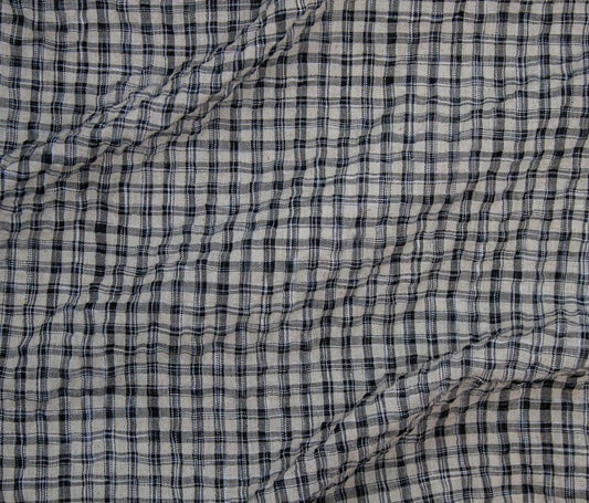 Picasso Plaid Seersucker Fabric - Cotton Linen Blend, Lightweight Check Textile (5m Minimum)