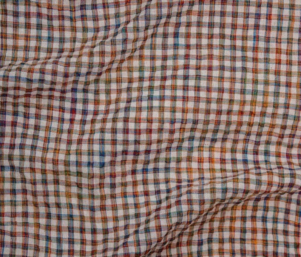 Picasso Plaid Seersucker Fabric - Cotton Linen Blend, Lightweight Check Textile (5m Minimum)