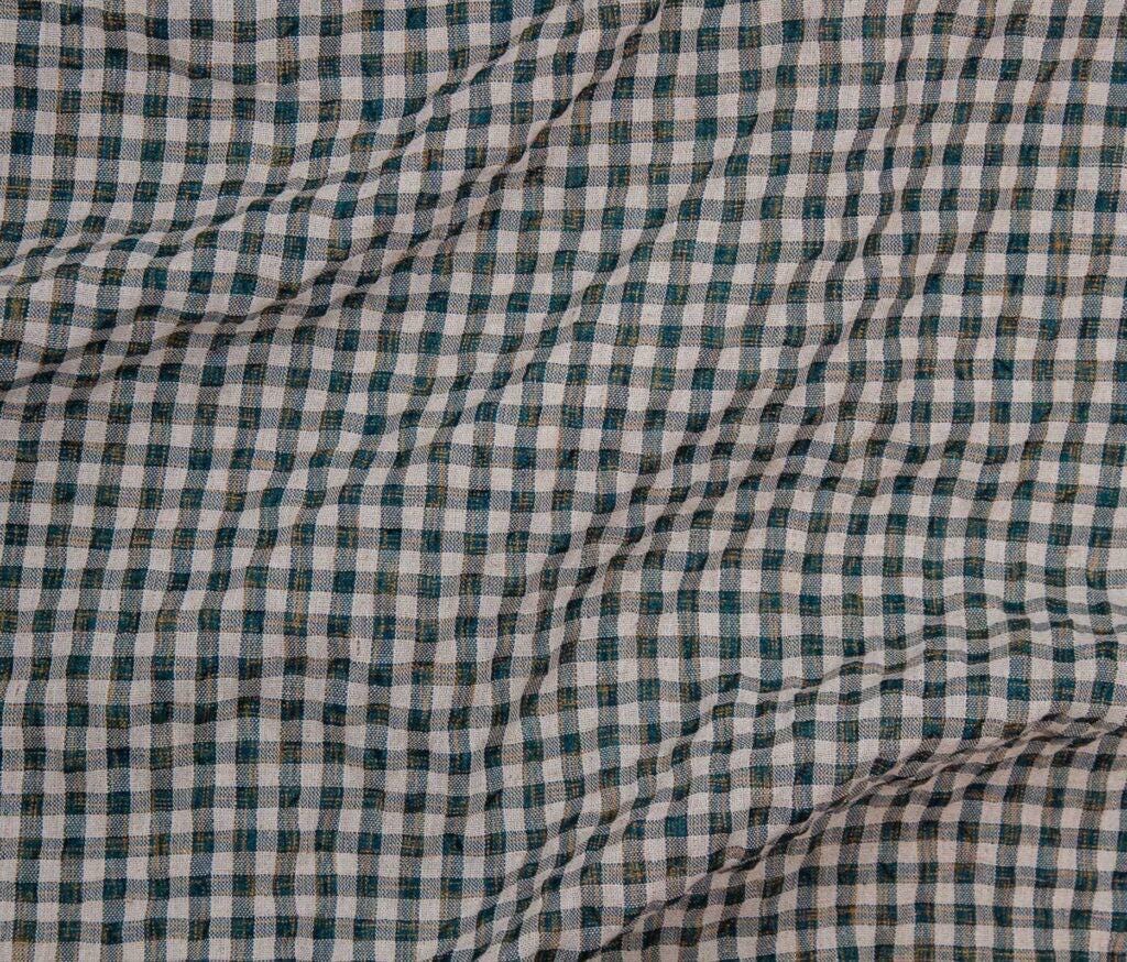 Picasso Plaid Seersucker Fabric - Cotton Linen Blend, Lightweight Check Textile (5m Minimum)