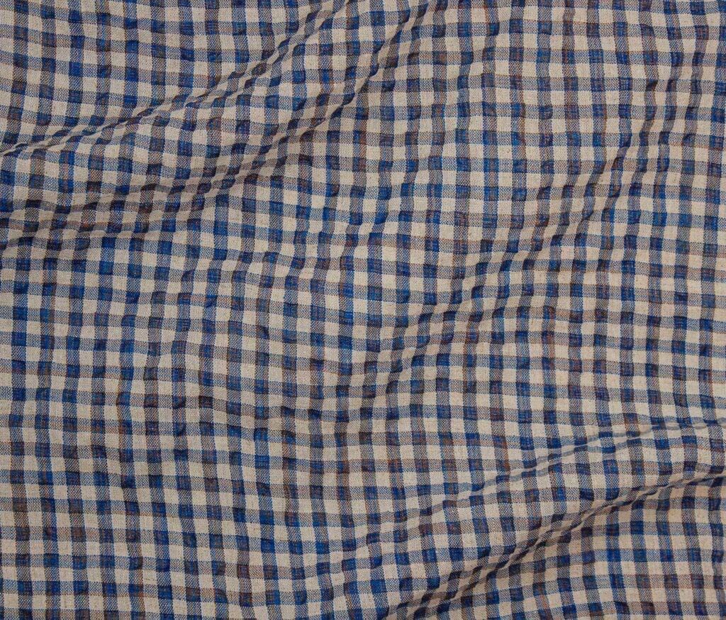 Picasso Plaid Seersucker Fabric - Cotton Linen Blend, Lightweight Check Textile (5m Minimum)