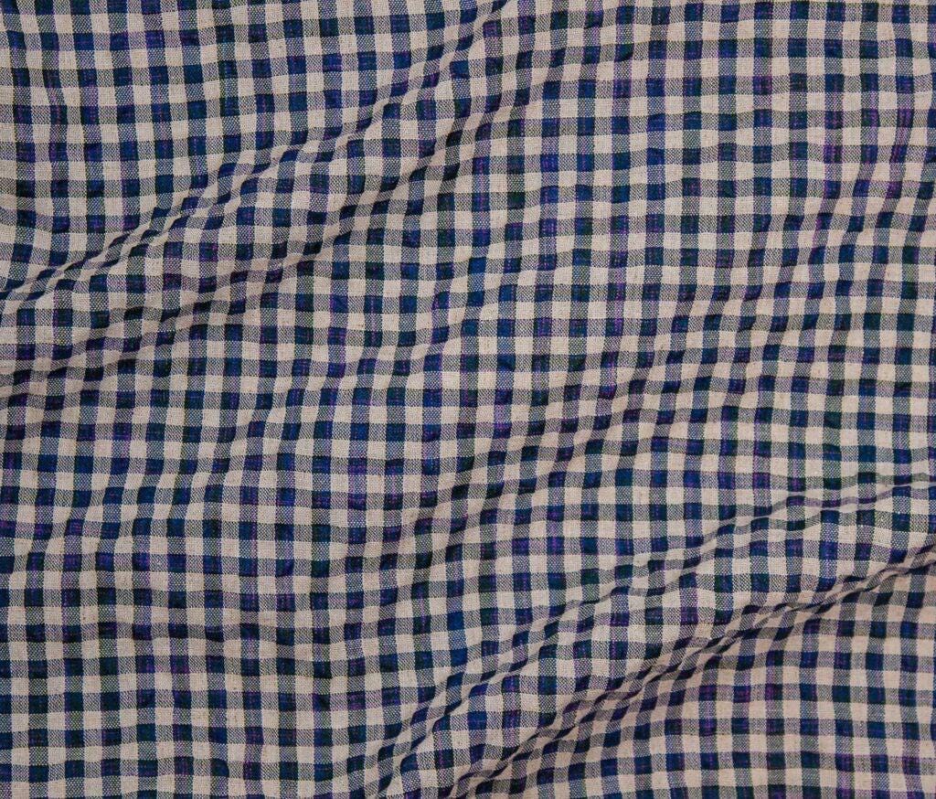 Picasso Plaid Seersucker Fabric - Cotton Linen Blend, Lightweight Check Textile (5m Minimum)