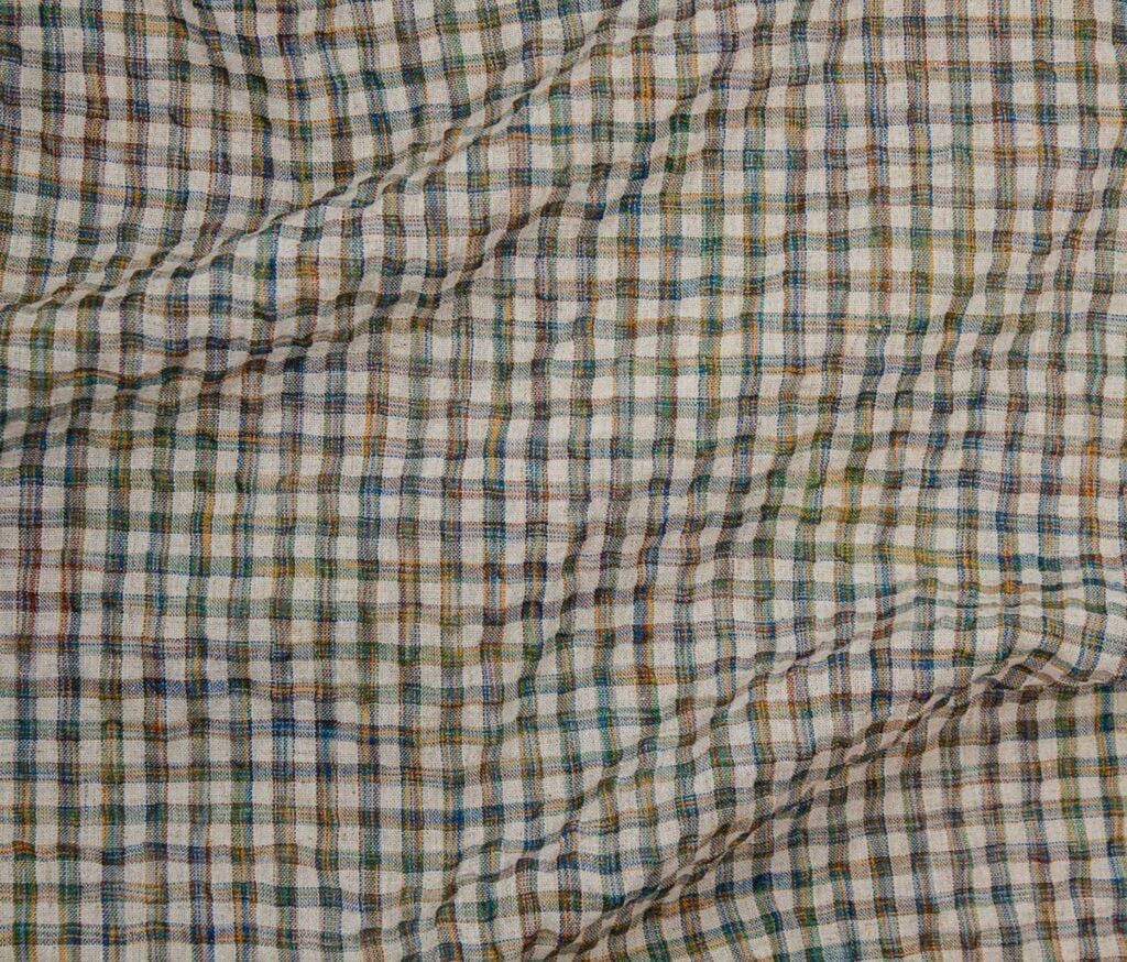 Picasso Plaid Seersucker Fabric - Cotton Linen Blend, Lightweight Check Textile (5m Minimum)